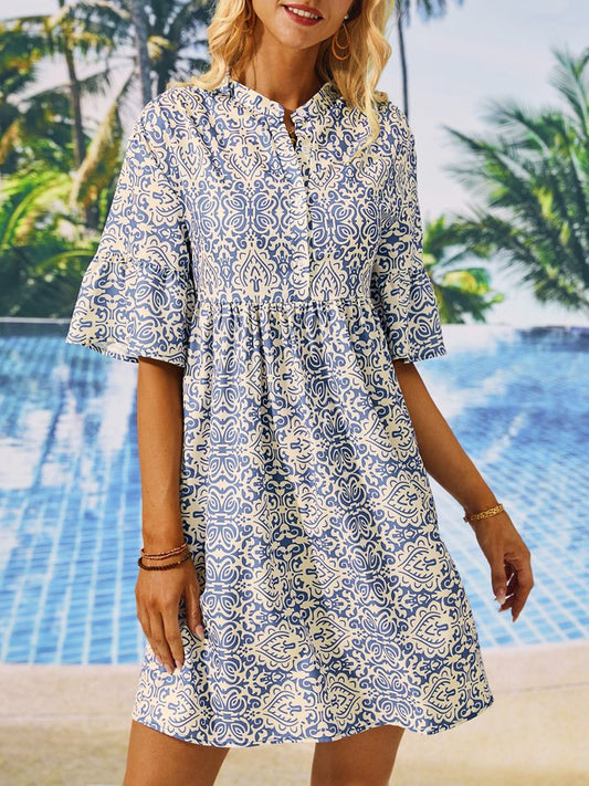 Floral Loose Casual Stand Collar Dress